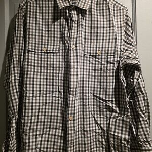 Perry Ellis Black and White Checkered Casual Button Down Shirt